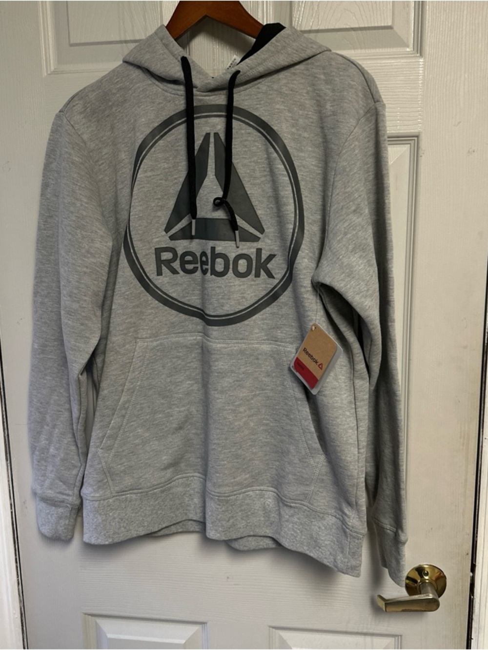 Reebok Men’s Light Gray Crewneck Hoodie with Logo